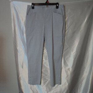 Women's White/Gray Stripped Pant 'Perfect Stretch' Button Bottom Accent